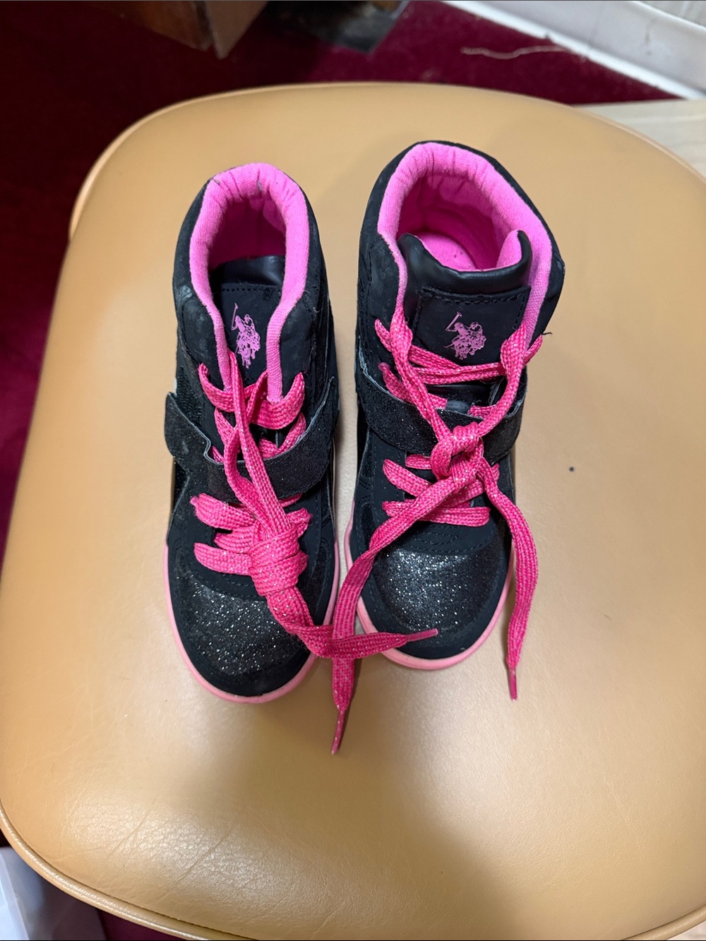 U.S. Polo Assn. Girls Black & Hot Pink High-Top Sneakers
